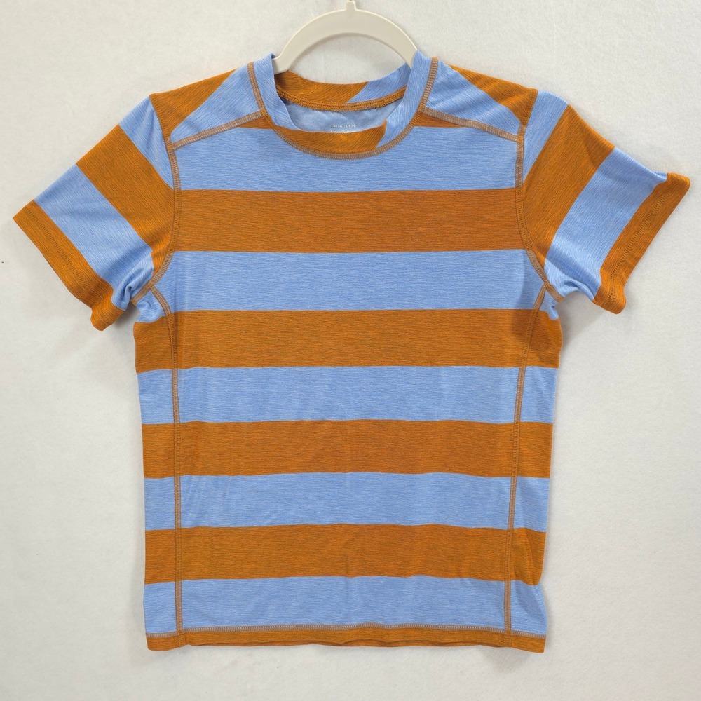 Hanna Andersson Activewear Shirt Striped Blue Orange Kids 10 Coastal Nautical